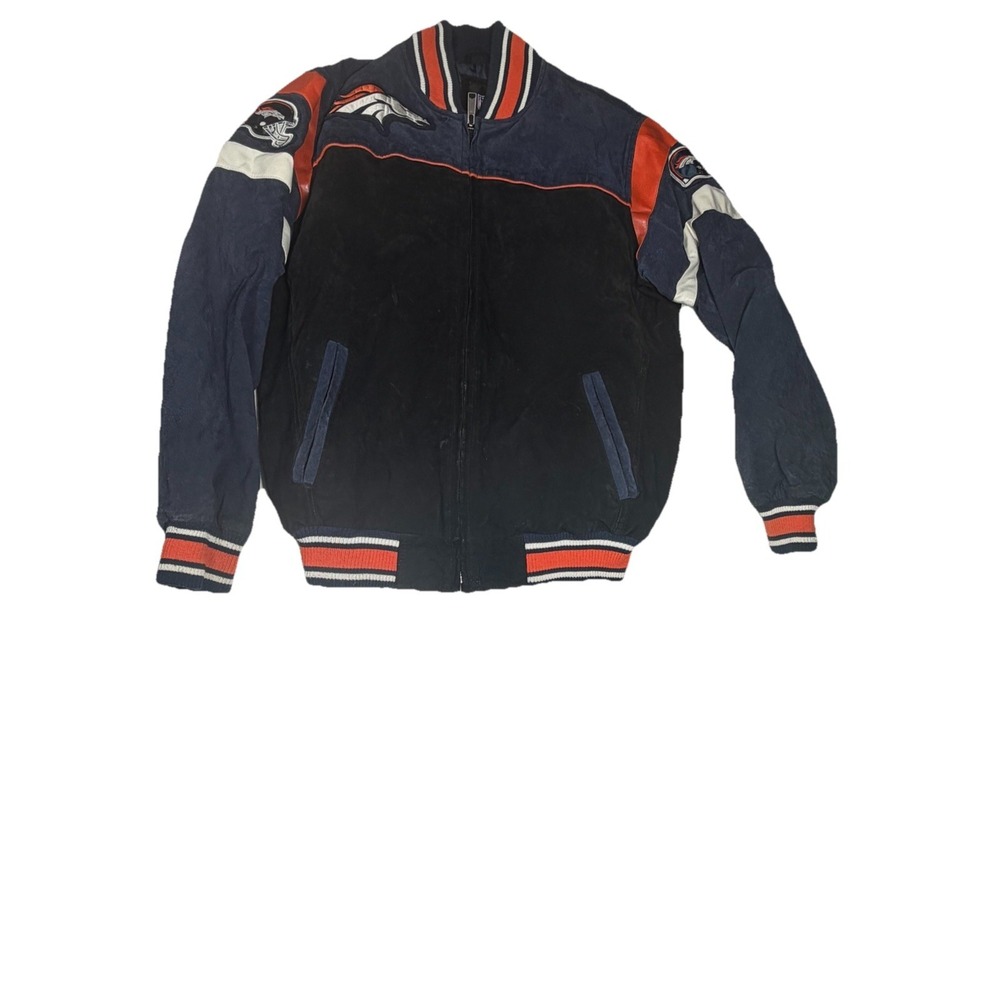 Denver Broncos G-III Apparel Suede Varsity NFL Jacket Black Mens SZ M Nix Elway